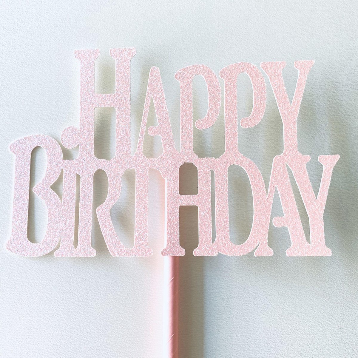 Taarttopper| Cake topper |Happy Birthday| Verjaardag| Licht roze glitter|14 cm| karton